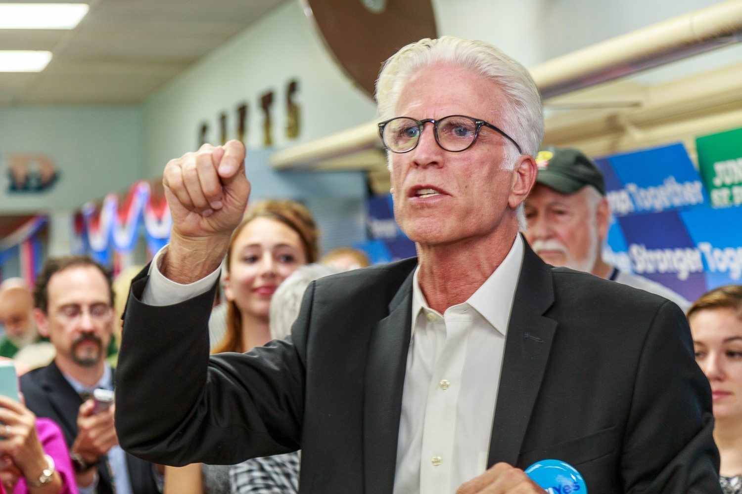 Lancaster, PA, USA / October 3, 2016: There were plenty of cheers for Actor Ted Danson as he helped open the new Lancaster campaign office for Hillary Clinton.