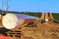 Washington Boro, PA, USA - March 15, 2018: A new energy pipeline under construction in farmland.