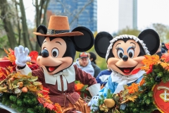 Philadelphia, PA, USA - November 24, 2016: Disney’s Mickey and Minnie Mouse, dressed as pilgrims, ride in an open carriage at the Thanksgiving Day parade.