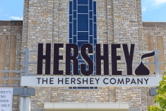 Hershey, PA, USA - May 21, 2018: The Entrance of the Hershey Company Chocolate factory in downtown Hershey.