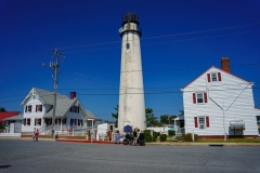 Fenwick Island, DE, USA – September 19, 2021: The Fenwick Island Lighthouse is in Delaware at the Maryland and Delaware Border along the Atlantic Coast.