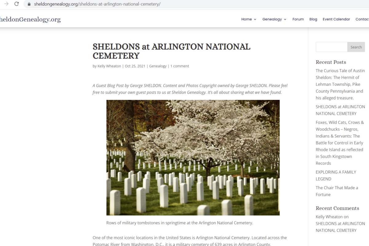 Sheldon’s Buried at Arlington National Cemetery