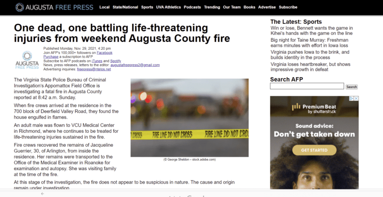 Augusta Free Press Uses George Sheldon Stock Image in News Article