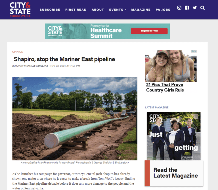 City & State Uses George Sheldon Photo of Pipeline Construction