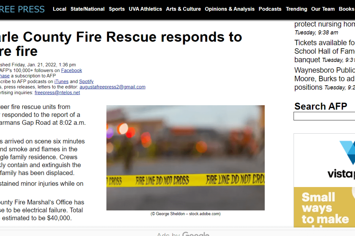 Augusta Free Press Uses George Sheldon Fire Line Photo