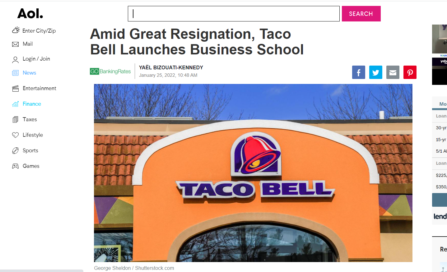 AOL Uses George Sheldon Taco Bell Image in News Article