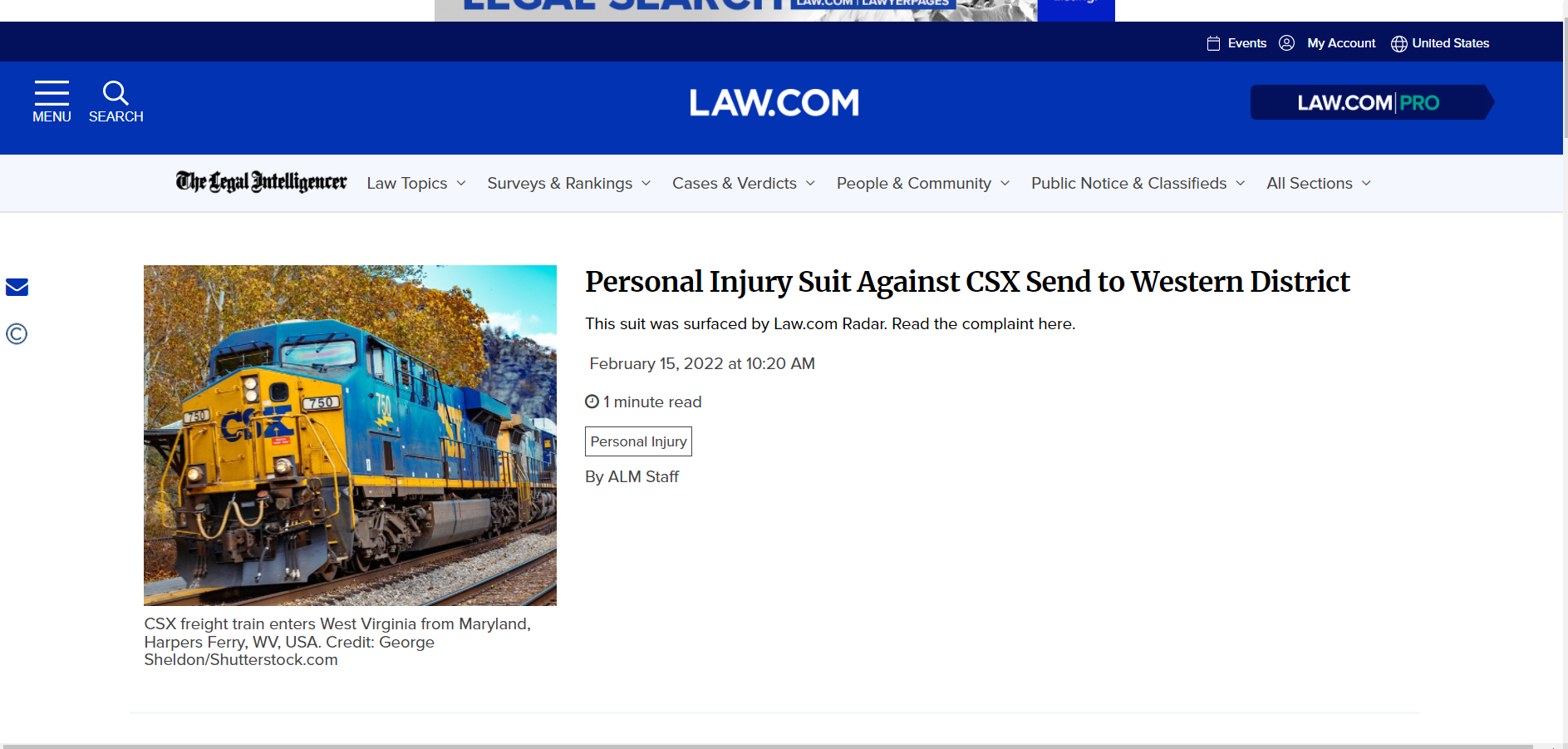 Law.com Uses Sheldon CSX Image for News Story