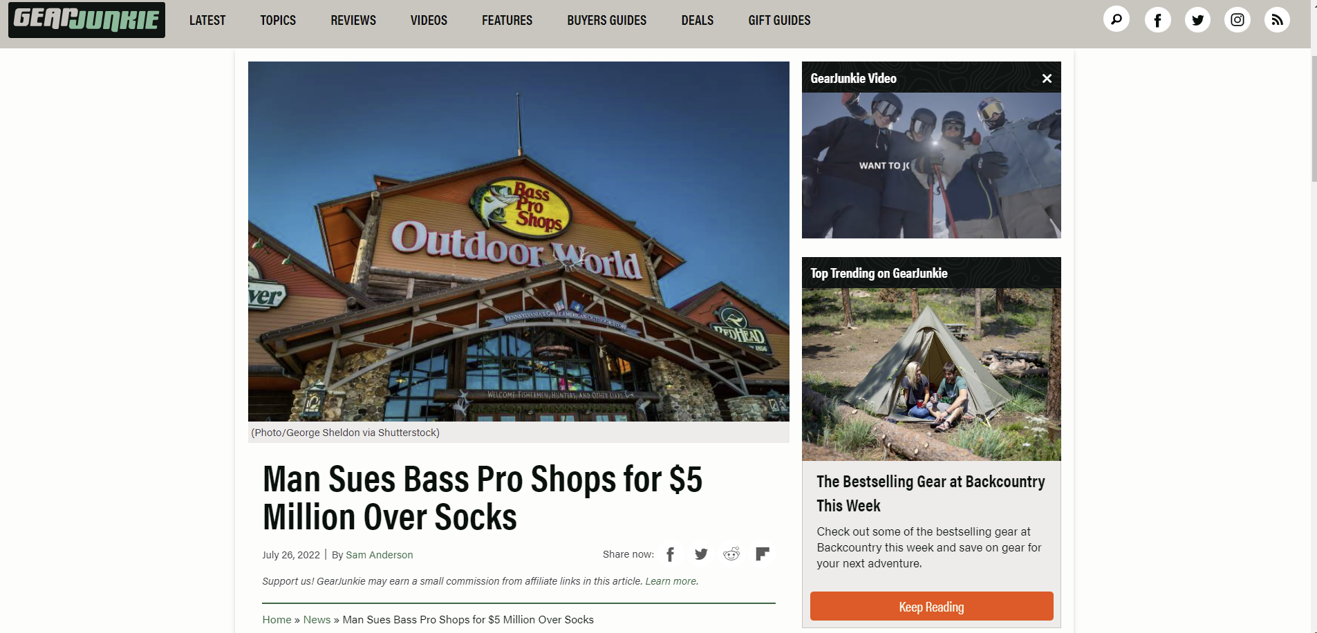 GearJunkie Uses George Sheldon Photo of Bass Pro Shops for News Story