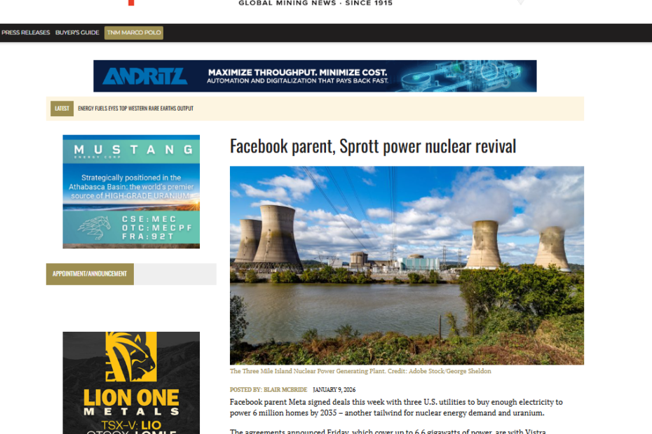 Screenshot of blog post about George Sheldon’s editorial photography documenting the nuclear energy revival.