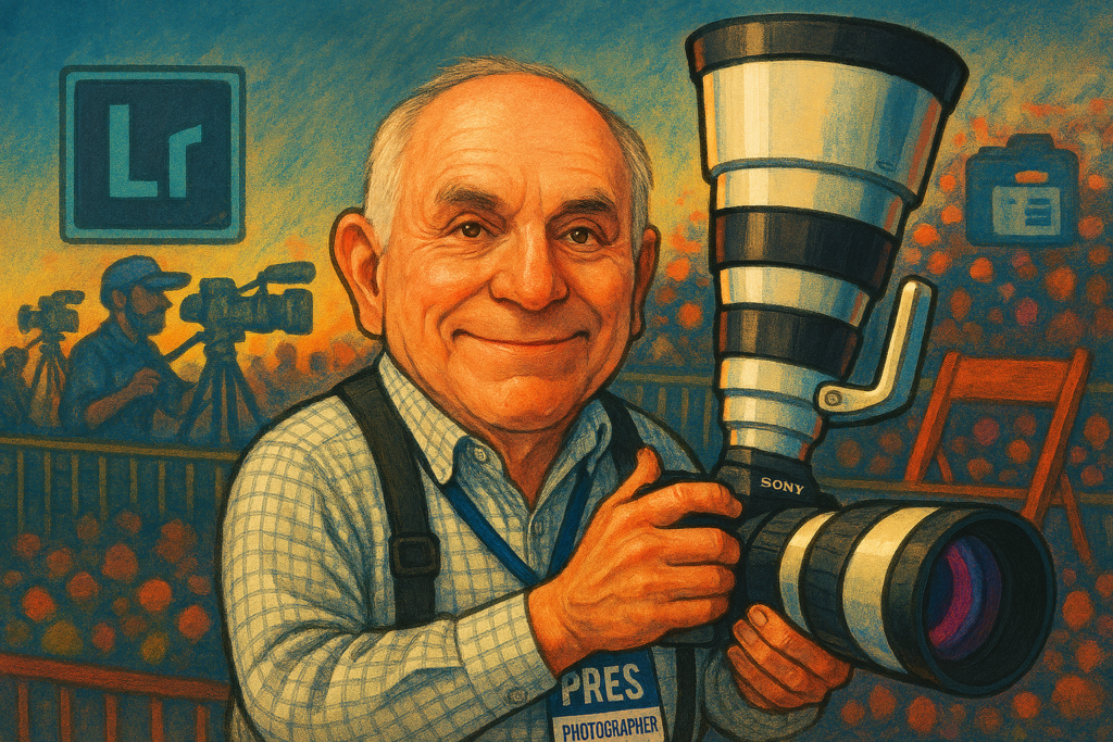 A characterization of photographer George Sheldon in an image where AI has gone wild!